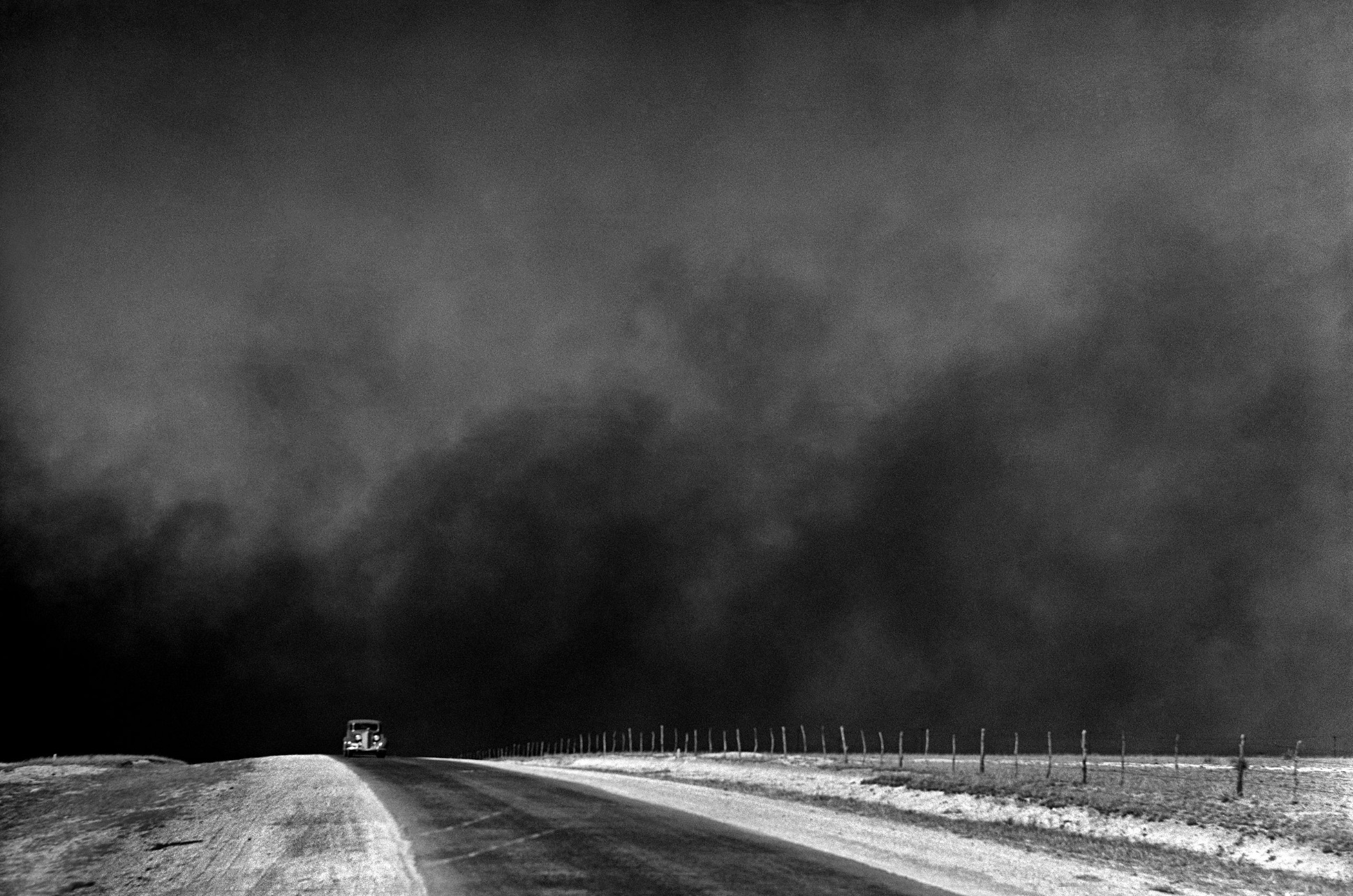 Heavy black clouds of dust rising over the Texas Panhandle, Texas 